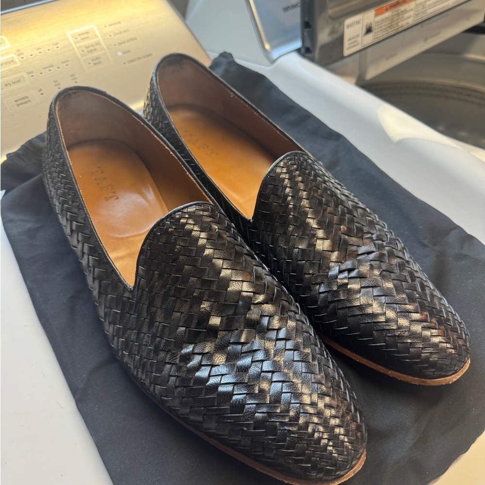 Taft Black Woven Leather Slip-Ons